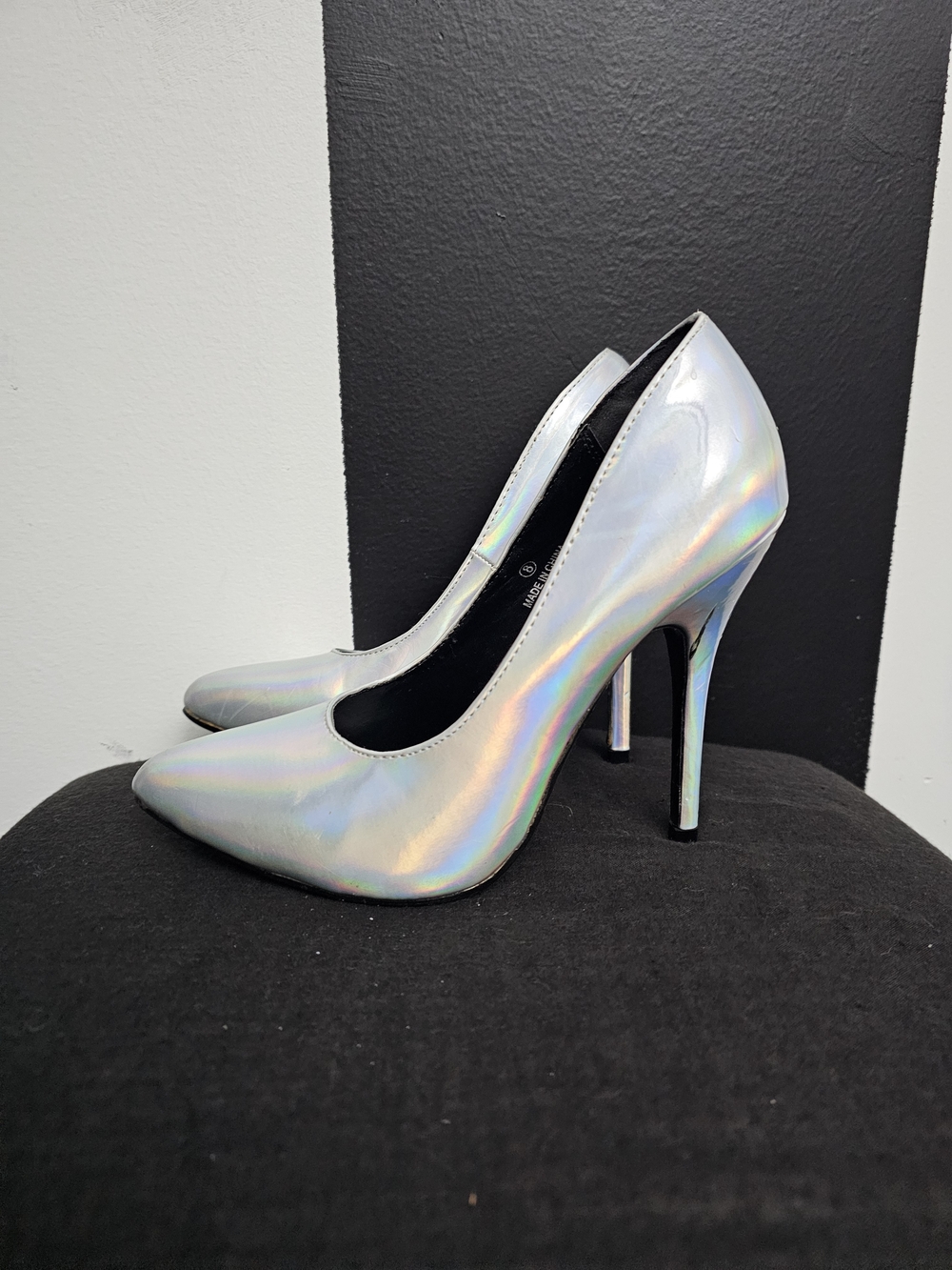 Wet Seal Holographic Silver Pointed Toe Stiletto Heels